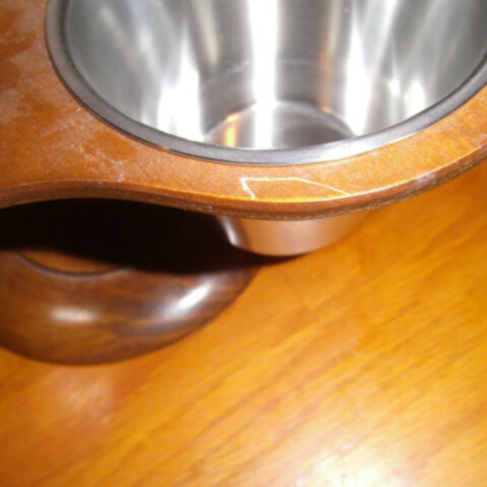 Mid-century Wood & Stainless Steel Condiment Dish 3sections & 3 spoons - Picture 8 of 8